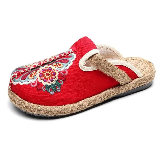 Retro Flower Handmade Ladies Slippers