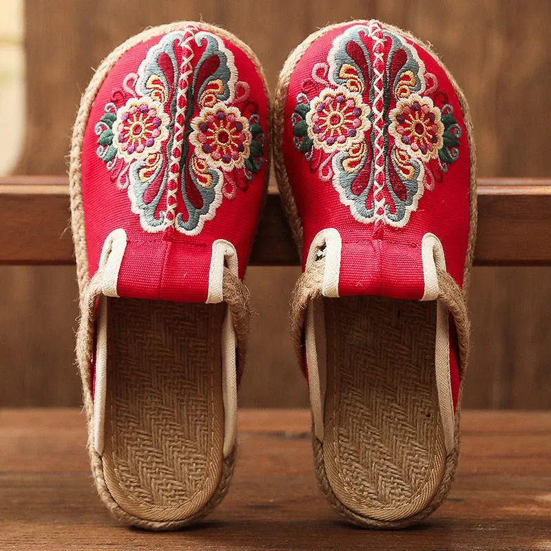 Retro Flower Handmade Ladies Slippers