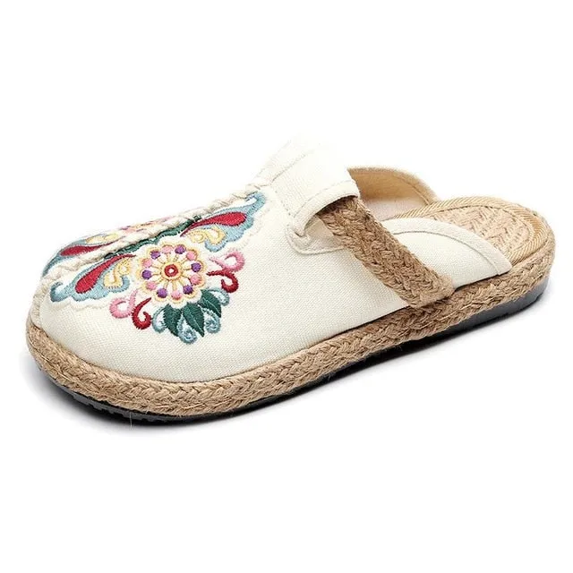 Retro Flower Handmade Ladies Slippers