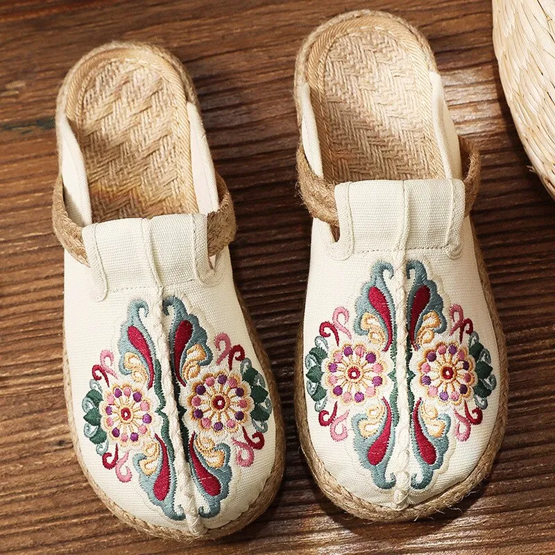 Retro Flower Handmade Ladies Slippers