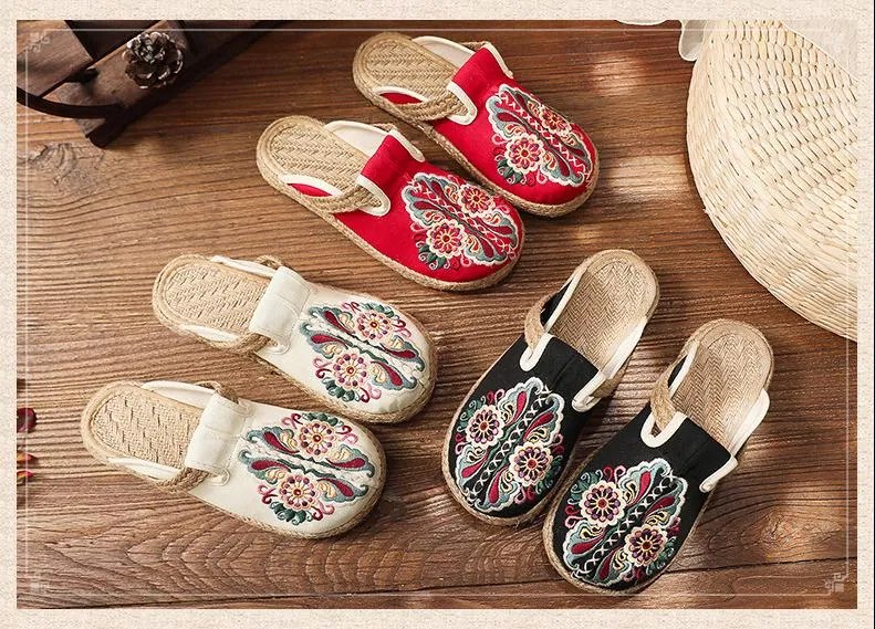Retro Flower Handmade Ladies Slippers