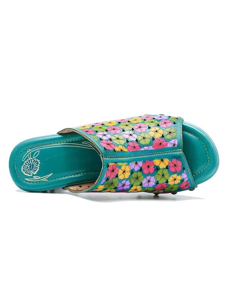 Retro Handmade Four-color Printed Sandals
