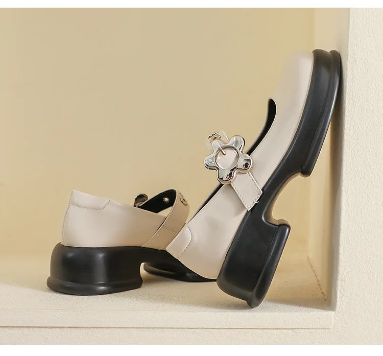Retro Round Toe Thick Sole Mary Jane Shoes Thick Heel Women's Shoes