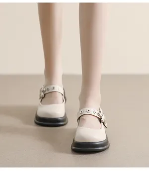 Retro Round Toe Thick Sole Mary Jane Shoes Thick Heel Women's Shoes