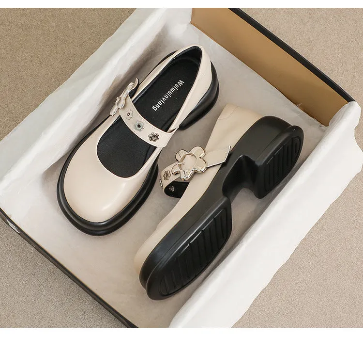 Retro Round Toe Thick Sole Mary Jane Shoes Thick Heel Women's Shoes