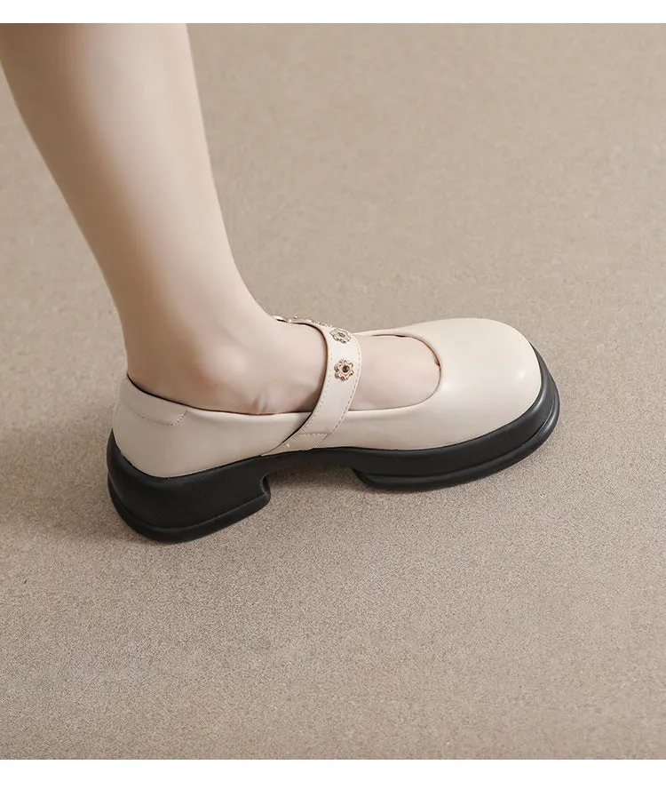 Retro Round Toe Thick Sole Mary Jane Shoes Thick Heel Women's Shoes