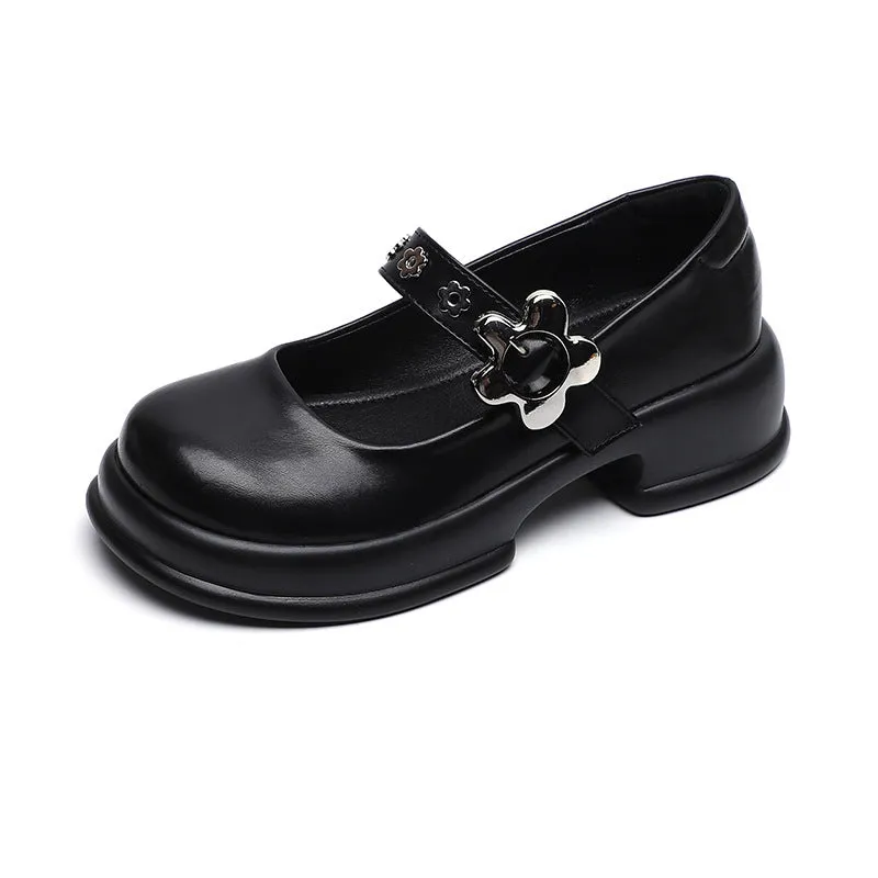 Retro Round Toe Thick Sole Mary Jane Shoes Thick Heel Women's Shoes