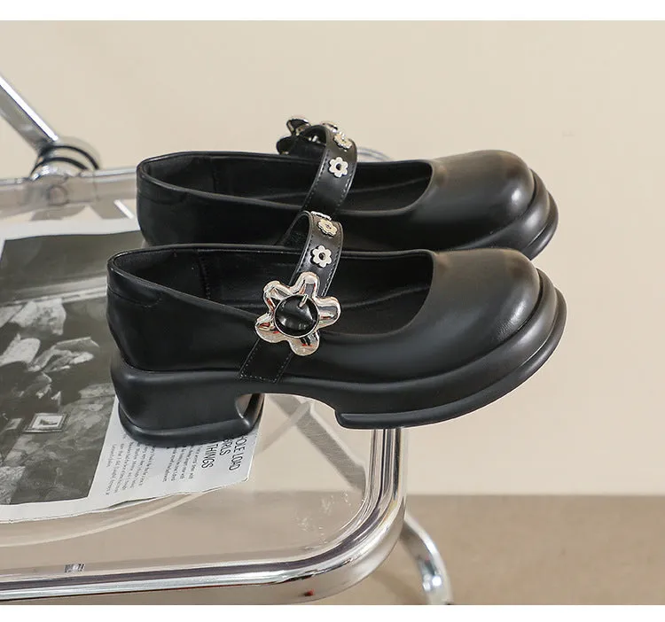 Retro Round Toe Thick Sole Mary Jane Shoes Thick Heel Women's Shoes