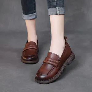 Retro Soft Sole Genuine Leather Handmade Ladies Shoe Cover Feet Round Toe Leather Shoes