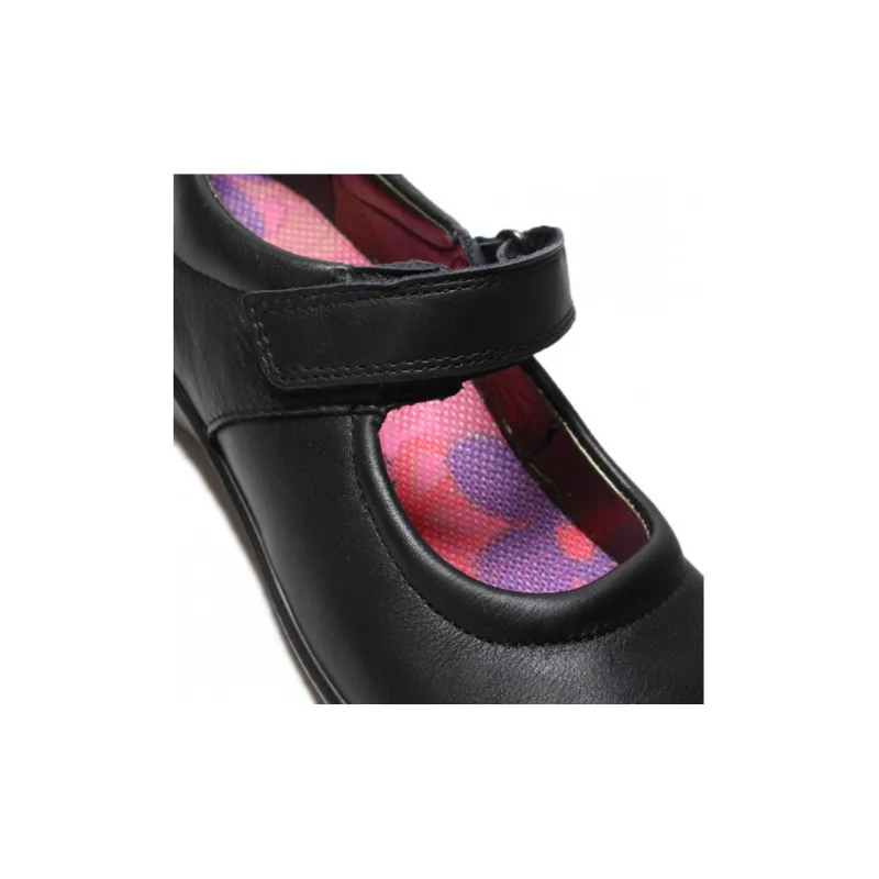 Ricosta Beth - Black Leather RipTape Mary Jane School Shoe