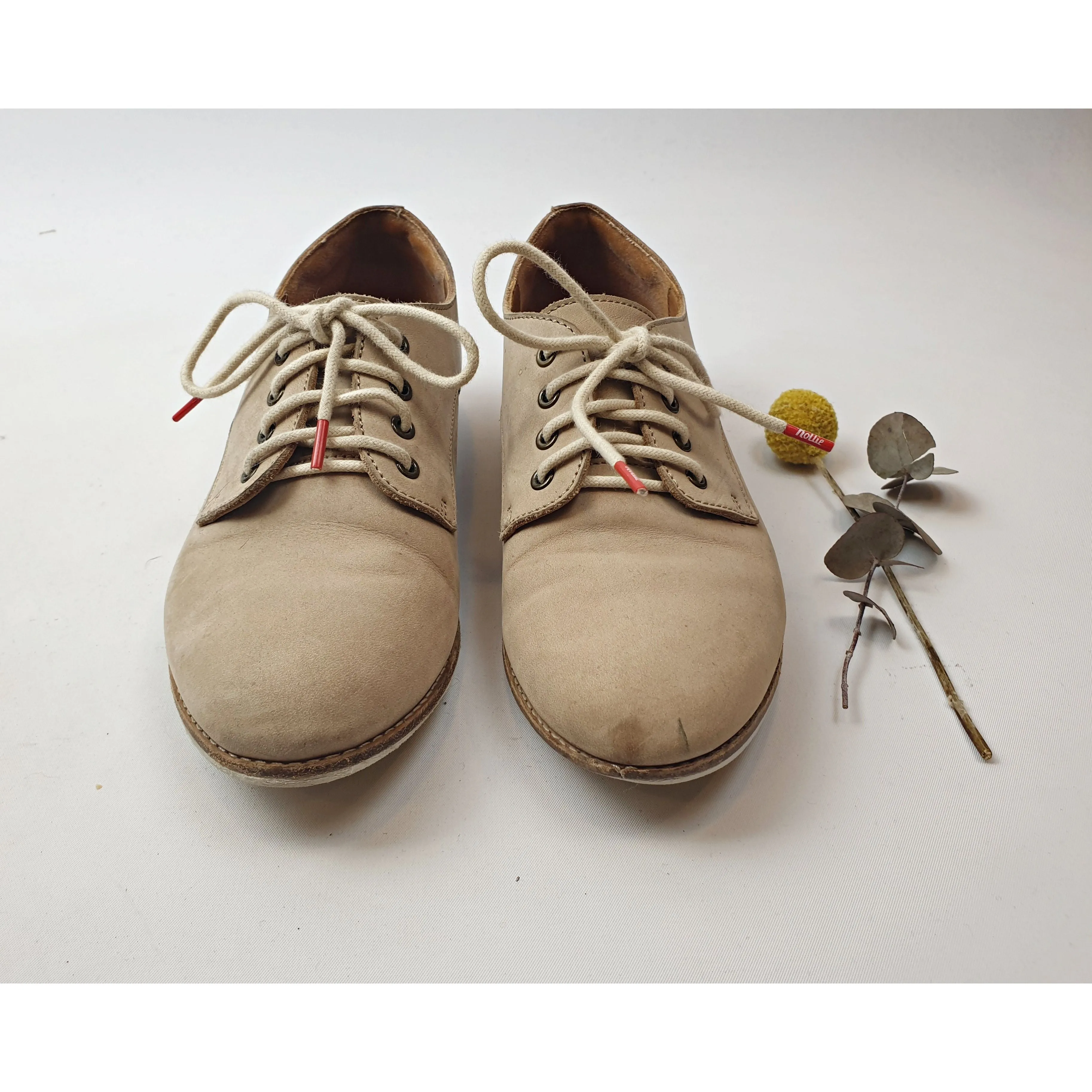 Rollie light tan neubuck leather laceup shoes size 36