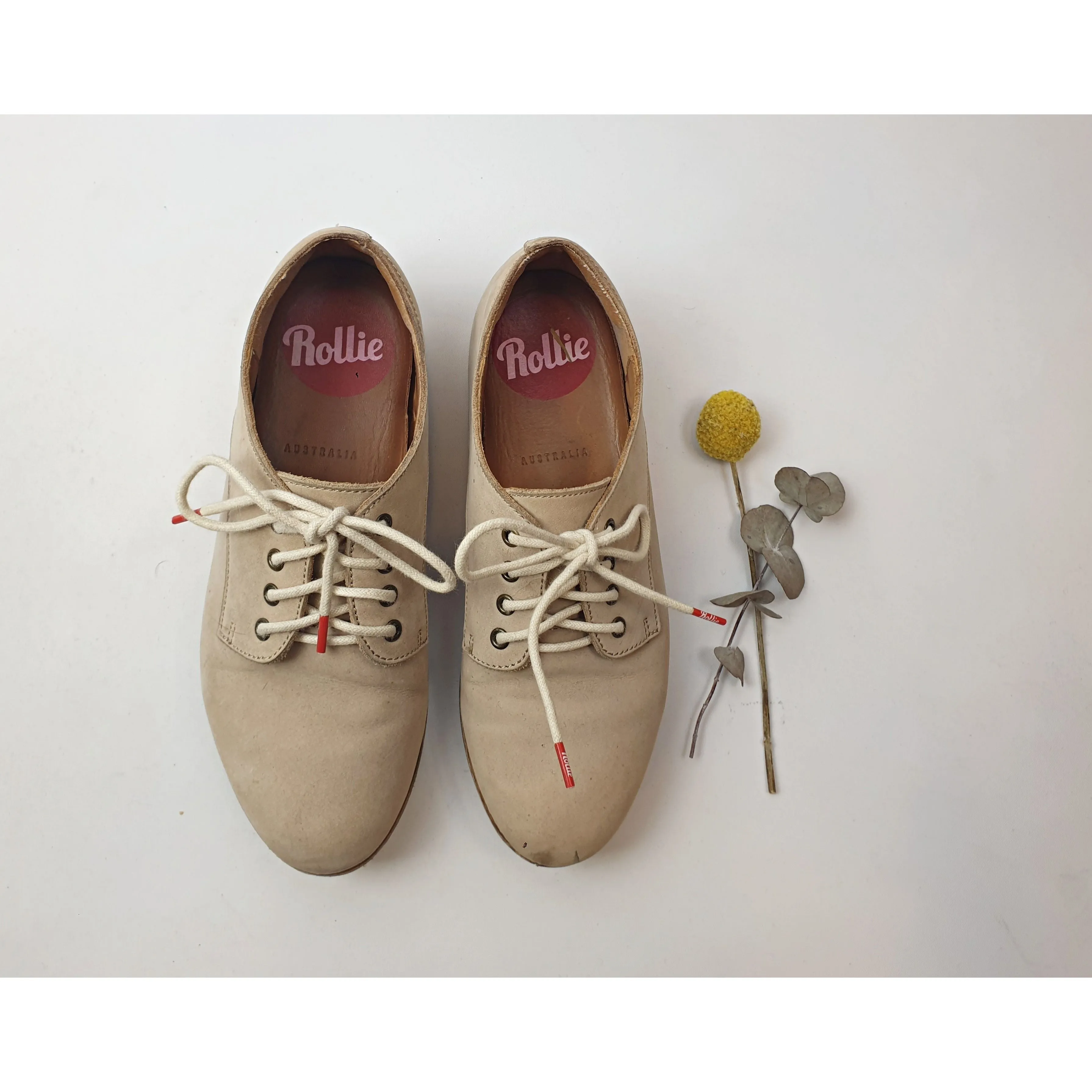 Rollie light tan neubuck leather laceup shoes size 36