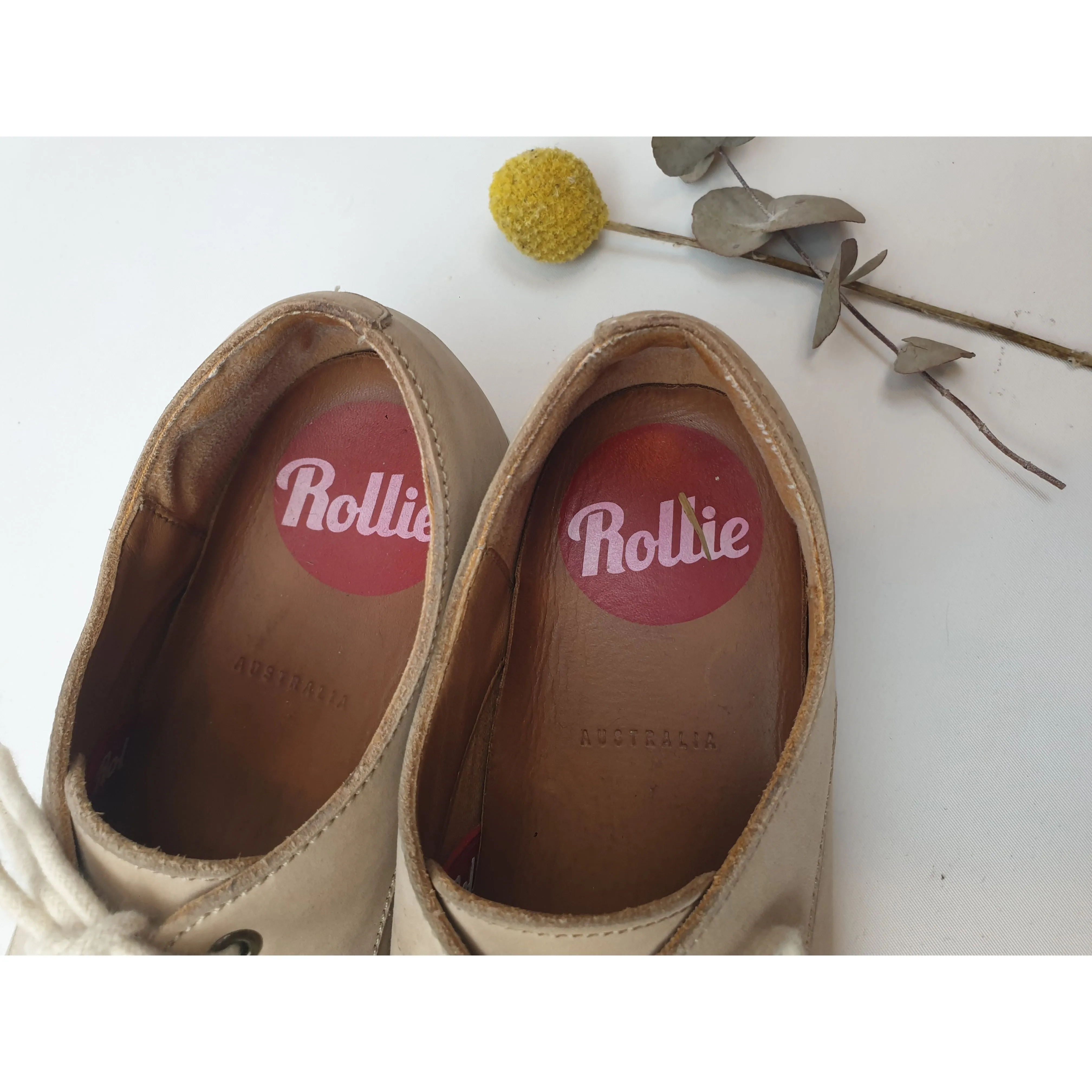 Rollie light tan neubuck leather laceup shoes size 36
