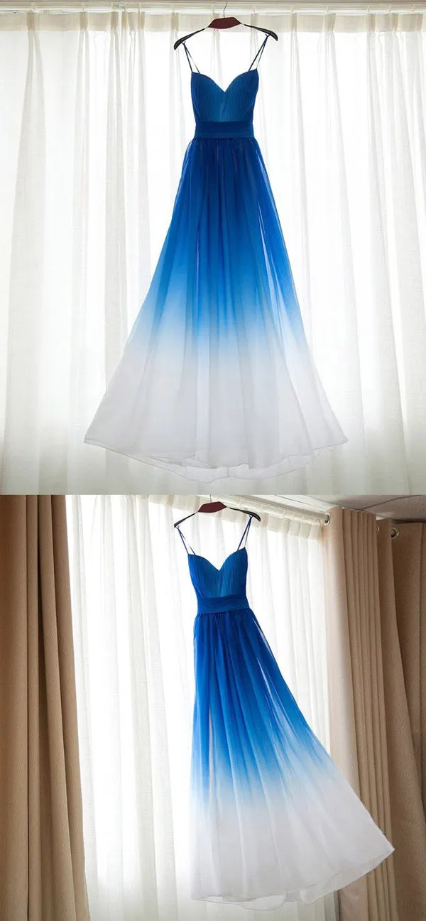 Royal Blue Ombre Spaghetti Strap Long Prom Dress,Bridesmaid Dresses, M160