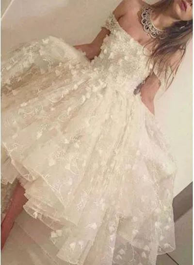 Ruffles White A-line Homecoming Dresses, Off-the-shoulder Short Prom Dress, SH292