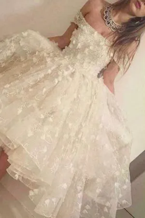Ruffles White A-line Homecoming Dresses, Off-the-shoulder Short Prom Dress, SH292