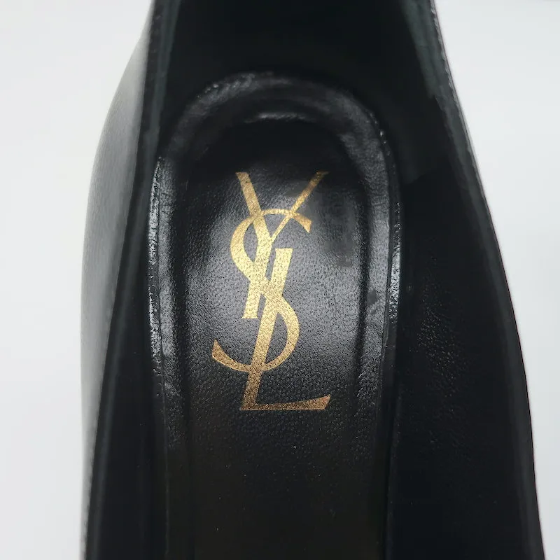 Saint Laurent Tribtoo Platform Pumps Black Grained Leather Size 36.5