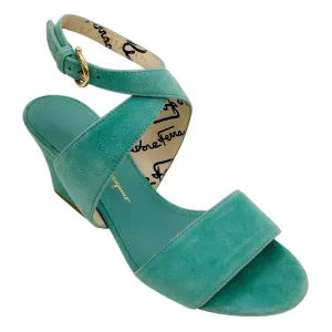 Salvatore Ferragamo Aqua Sheena Suede Calfskin Sandals