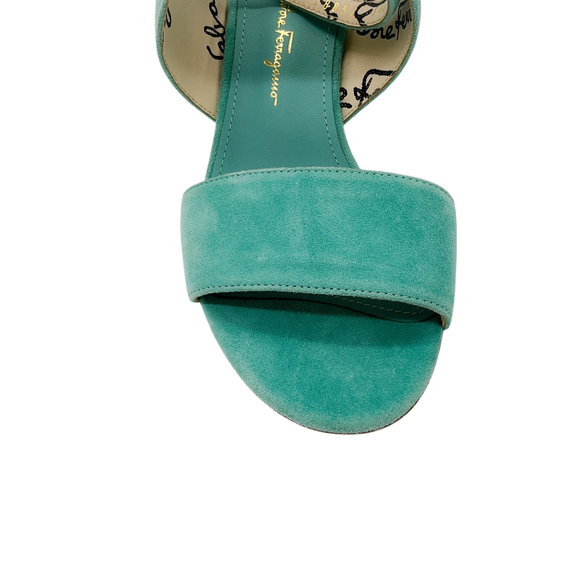 Salvatore Ferragamo Aqua Sheena Suede Calfskin Sandals