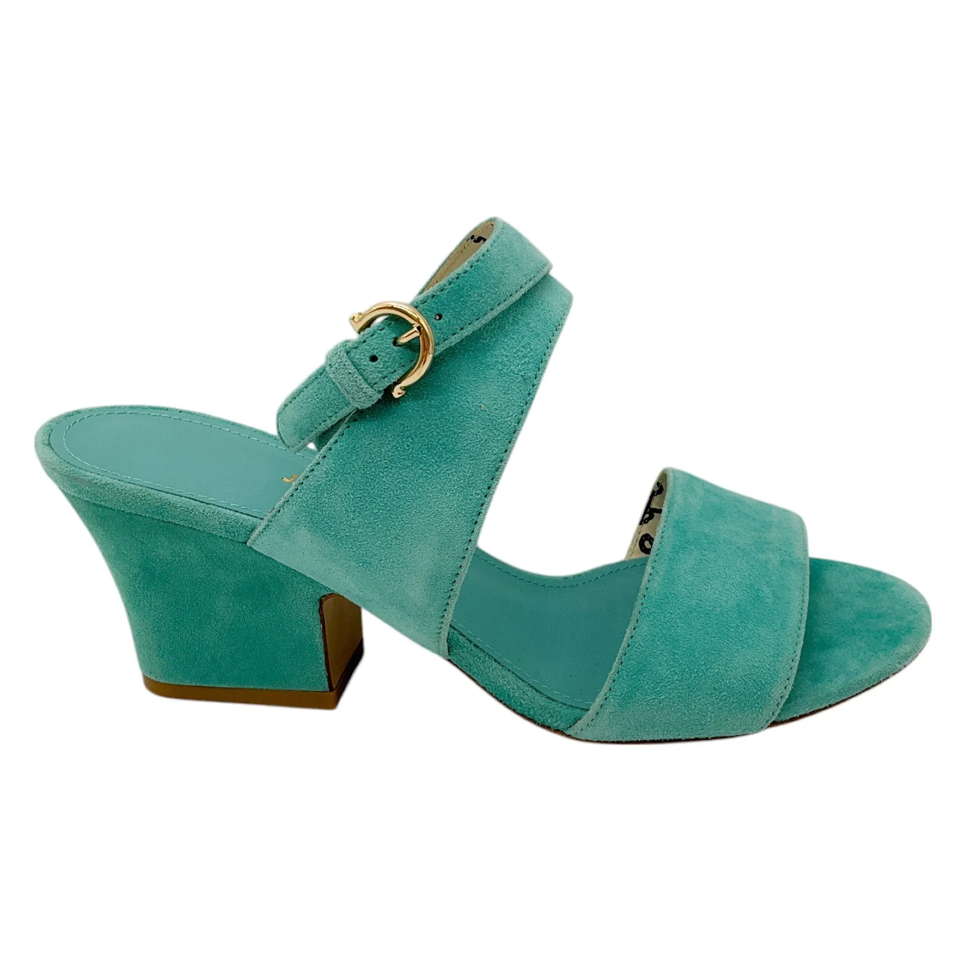 Salvatore Ferragamo Aqua Sheena Suede Calfskin Sandals