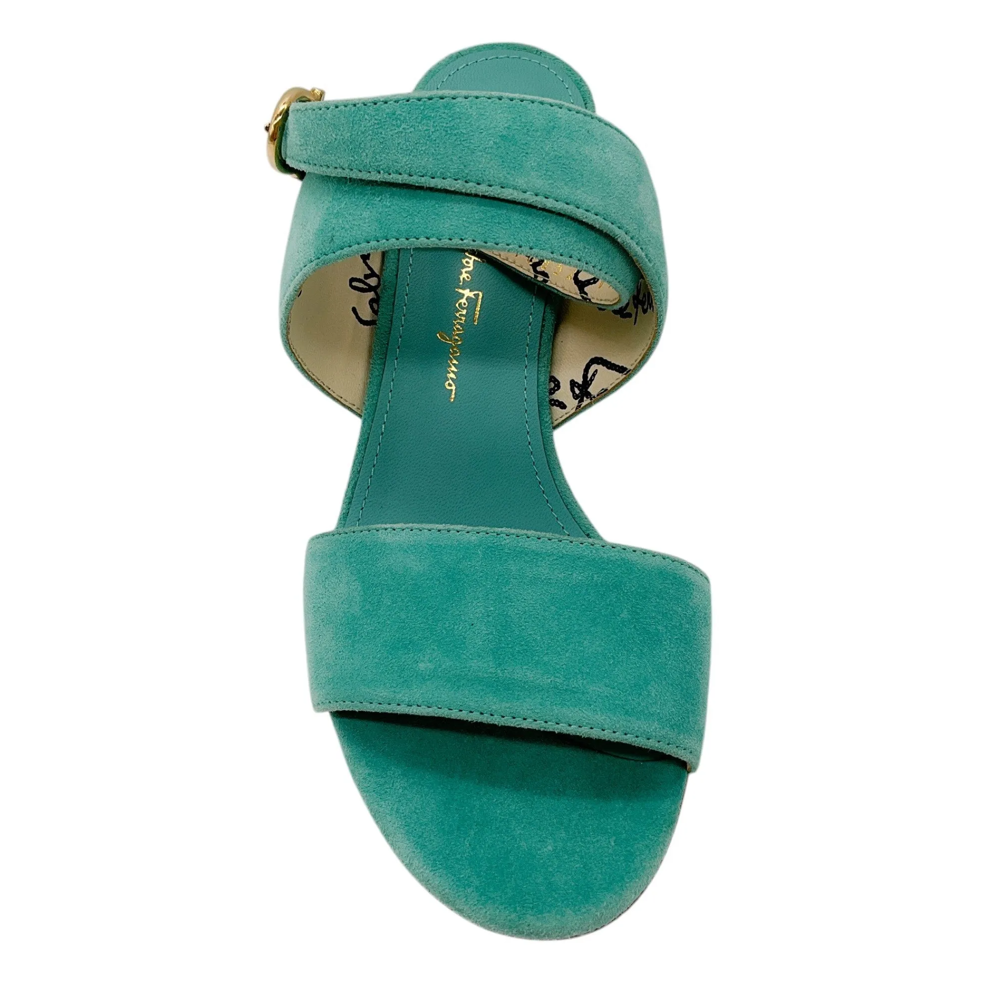 Salvatore Ferragamo Aqua Sheena Suede Calfskin Sandals