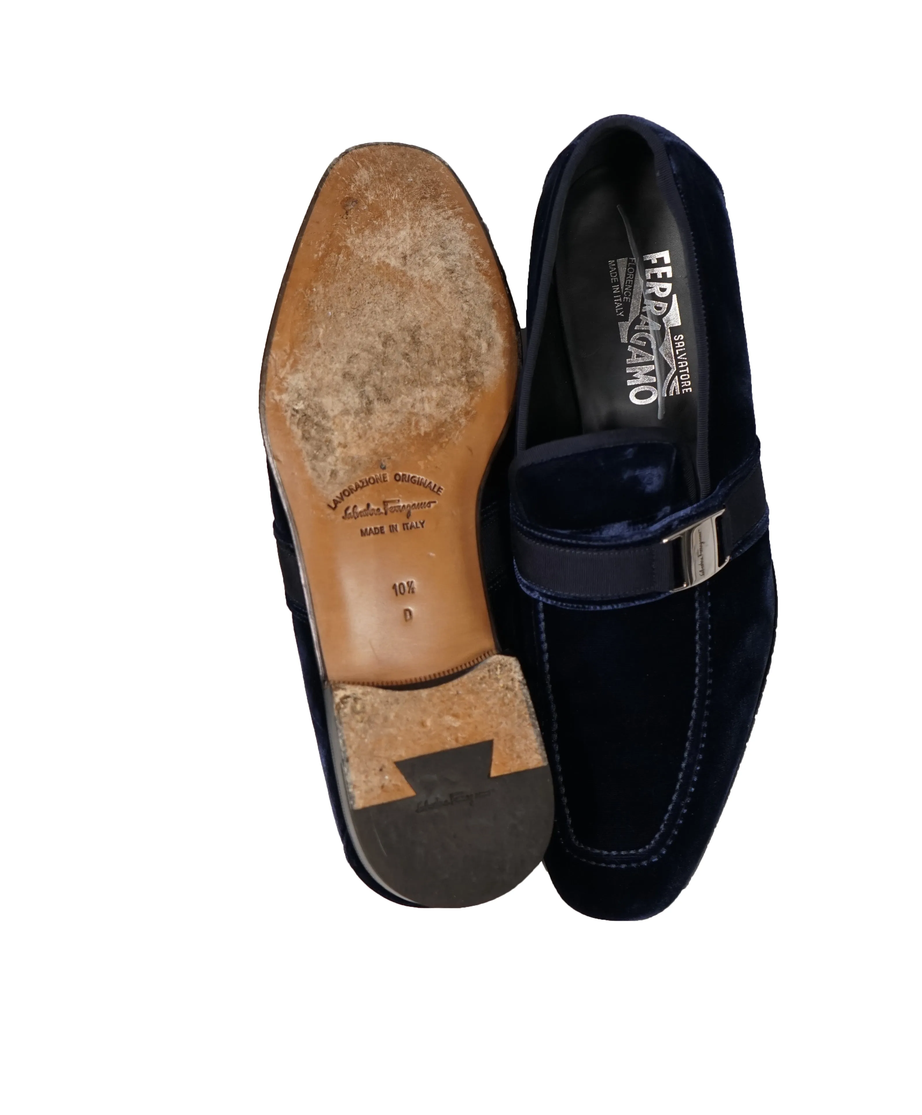 SALVATORE FERRAGAMO - Velvet "DANNY 2" Loafers Royal Blue Sardegna Buckle  - 10.5D
