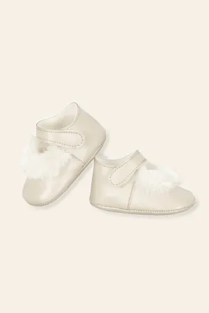 Sand Leather Fur Trim Soft Sole Shoes