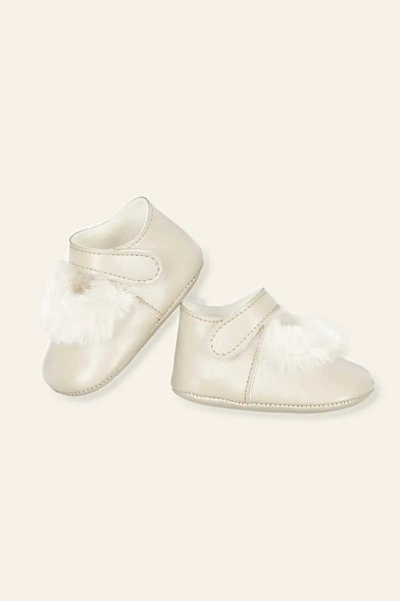 Sand Leather Fur Trim Soft Sole Shoes