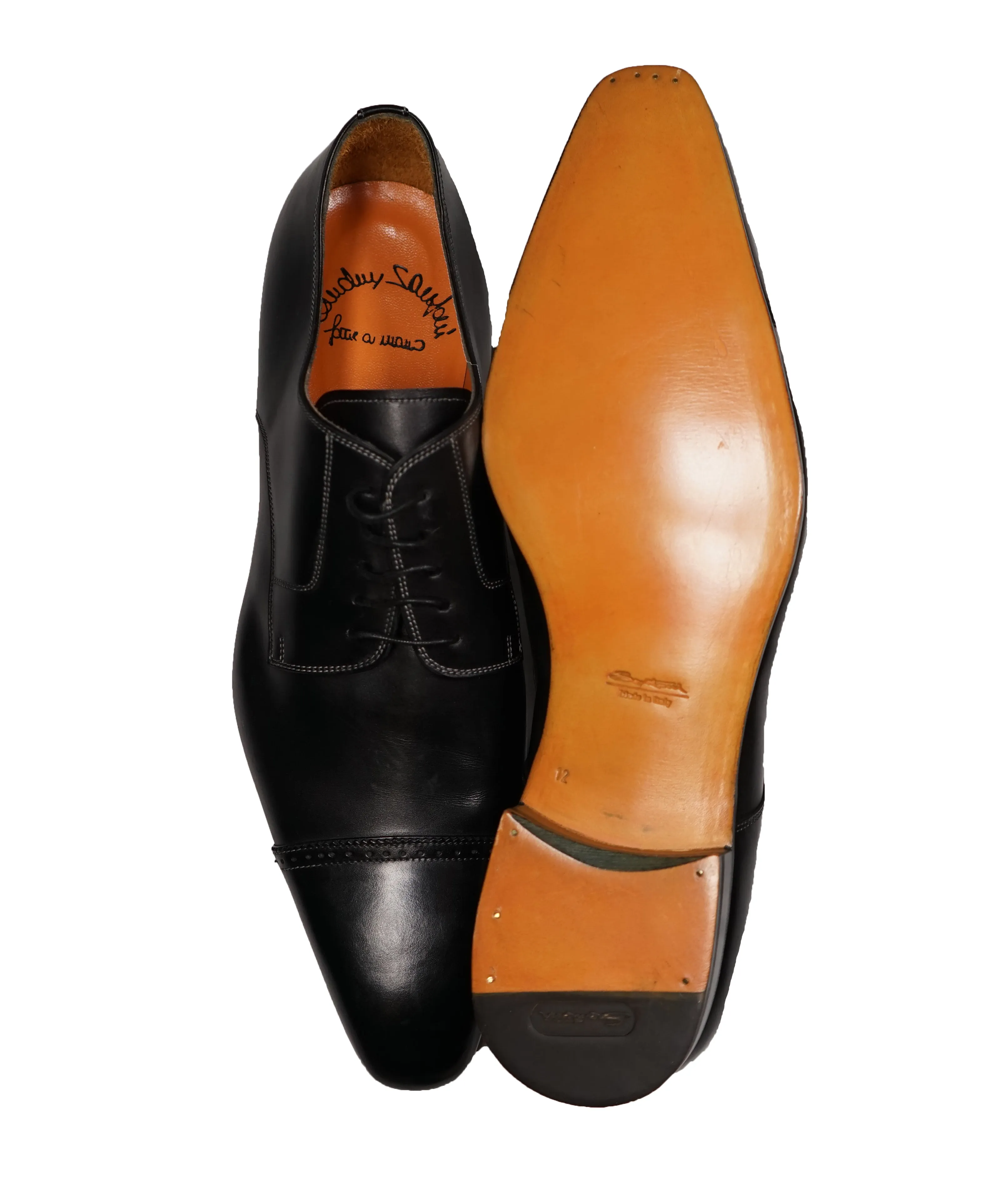 SANTONI - Fatte A Mano Slim Silhouette Black Cap toe Oxfords - 13