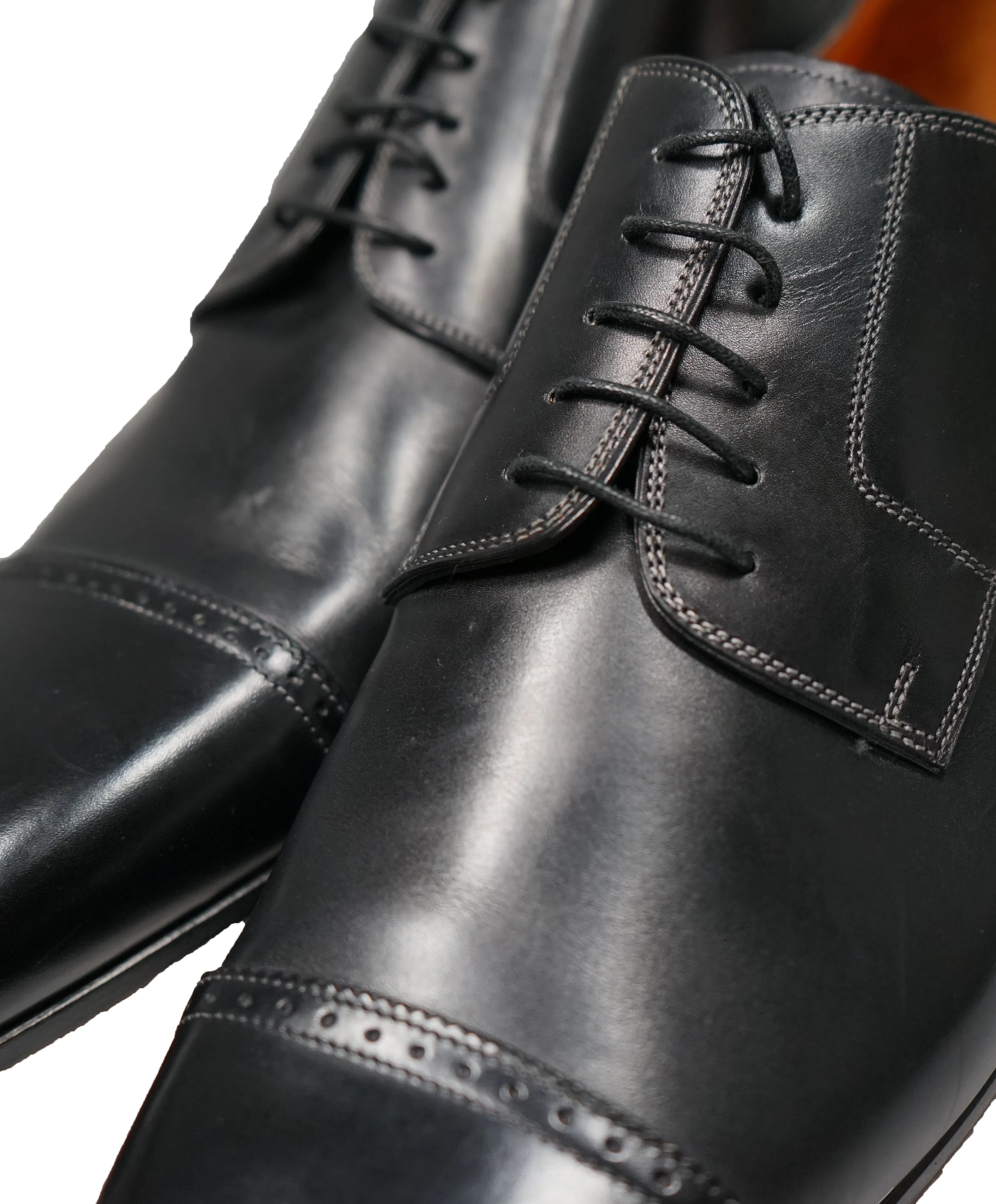 SANTONI - Fatte A Mano Slim Silhouette Black Cap toe Oxfords - 13