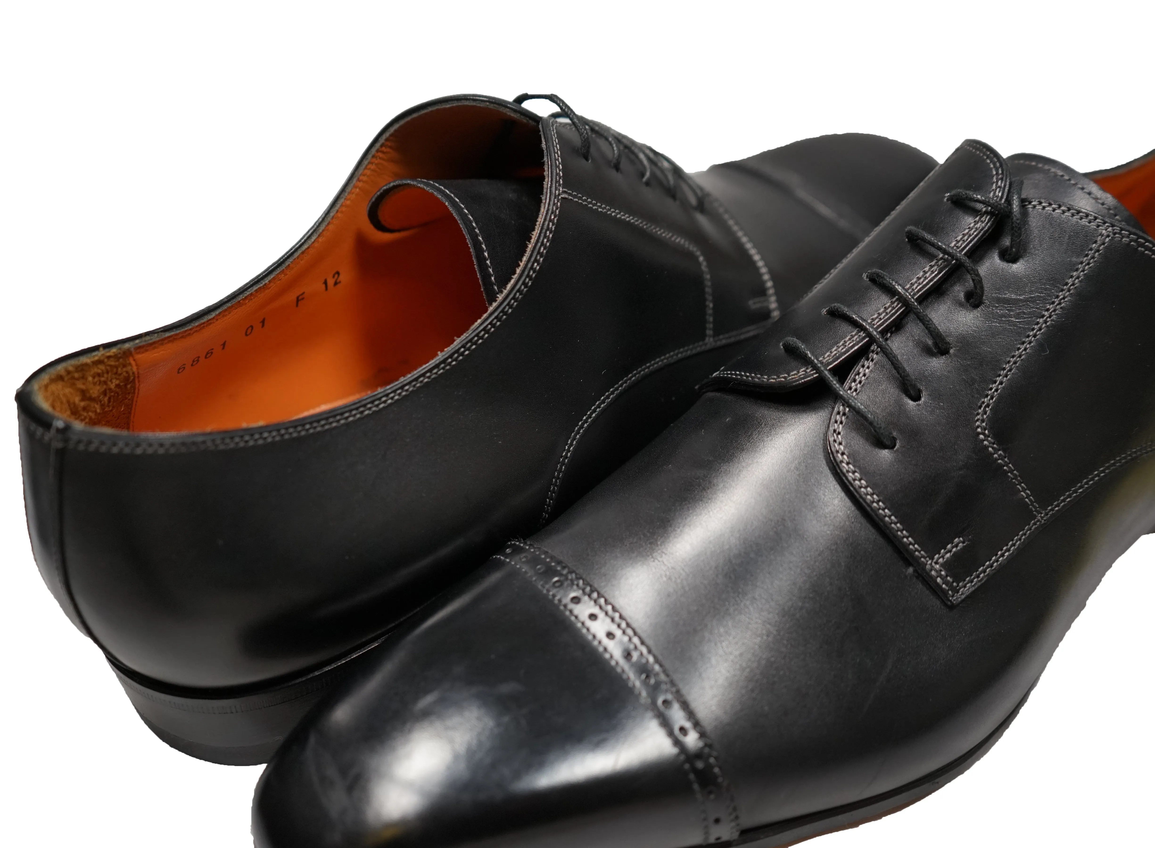 SANTONI - Fatte A Mano Slim Silhouette Black Cap toe Oxfords - 13