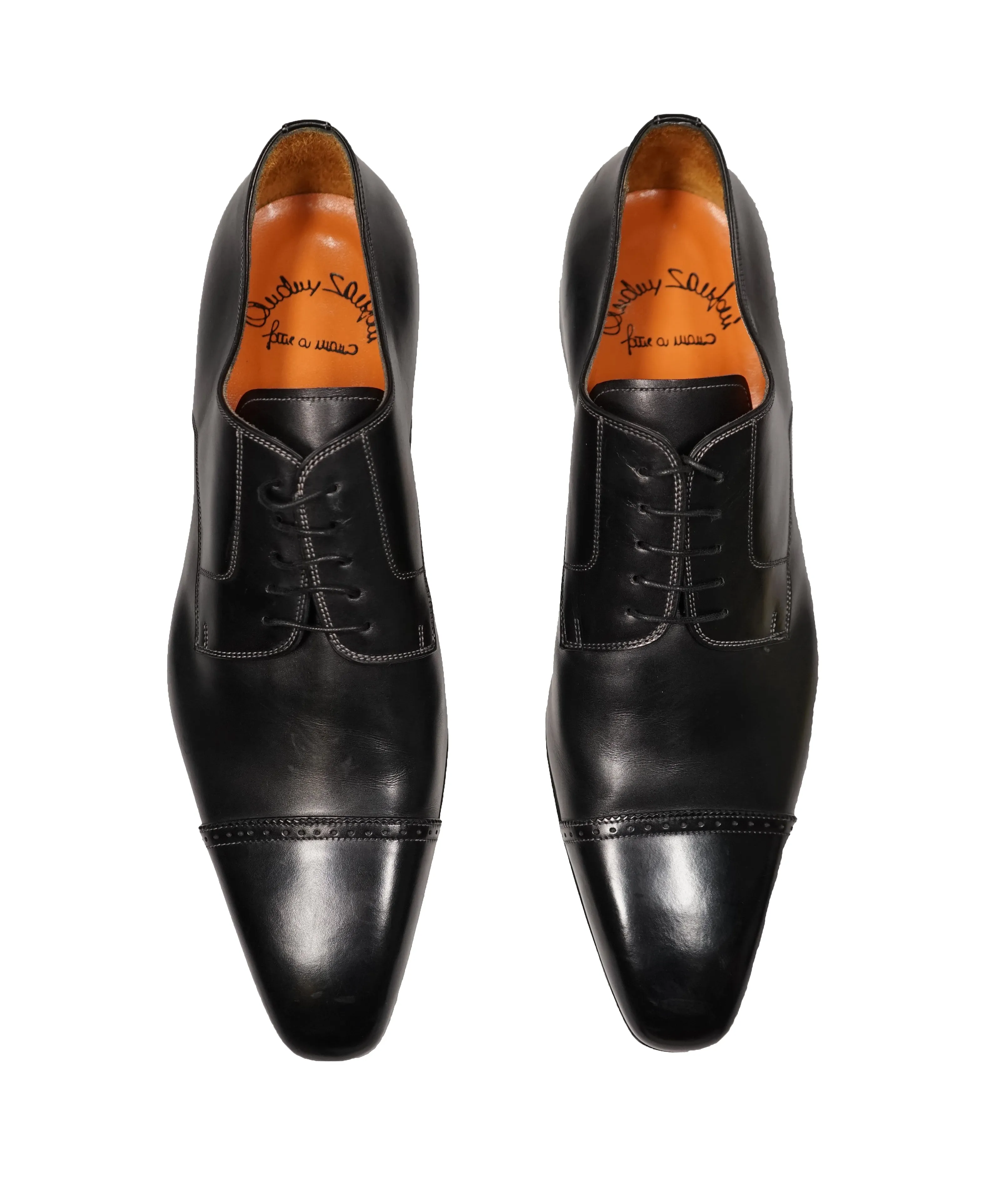 SANTONI - Fatte A Mano Slim Silhouette Black Cap toe Oxfords - 13