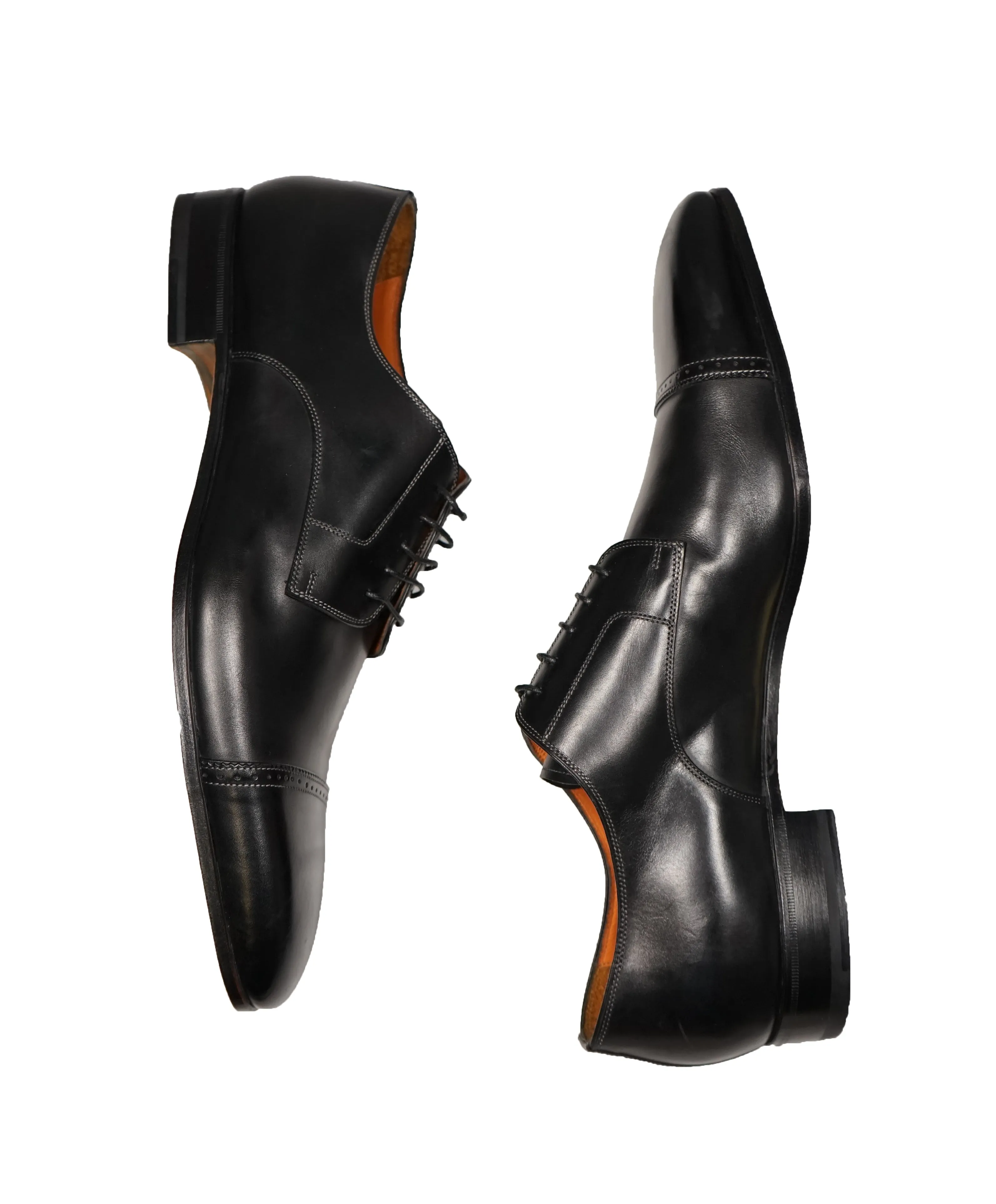 SANTONI - Fatte A Mano Slim Silhouette Black Cap toe Oxfords - 13