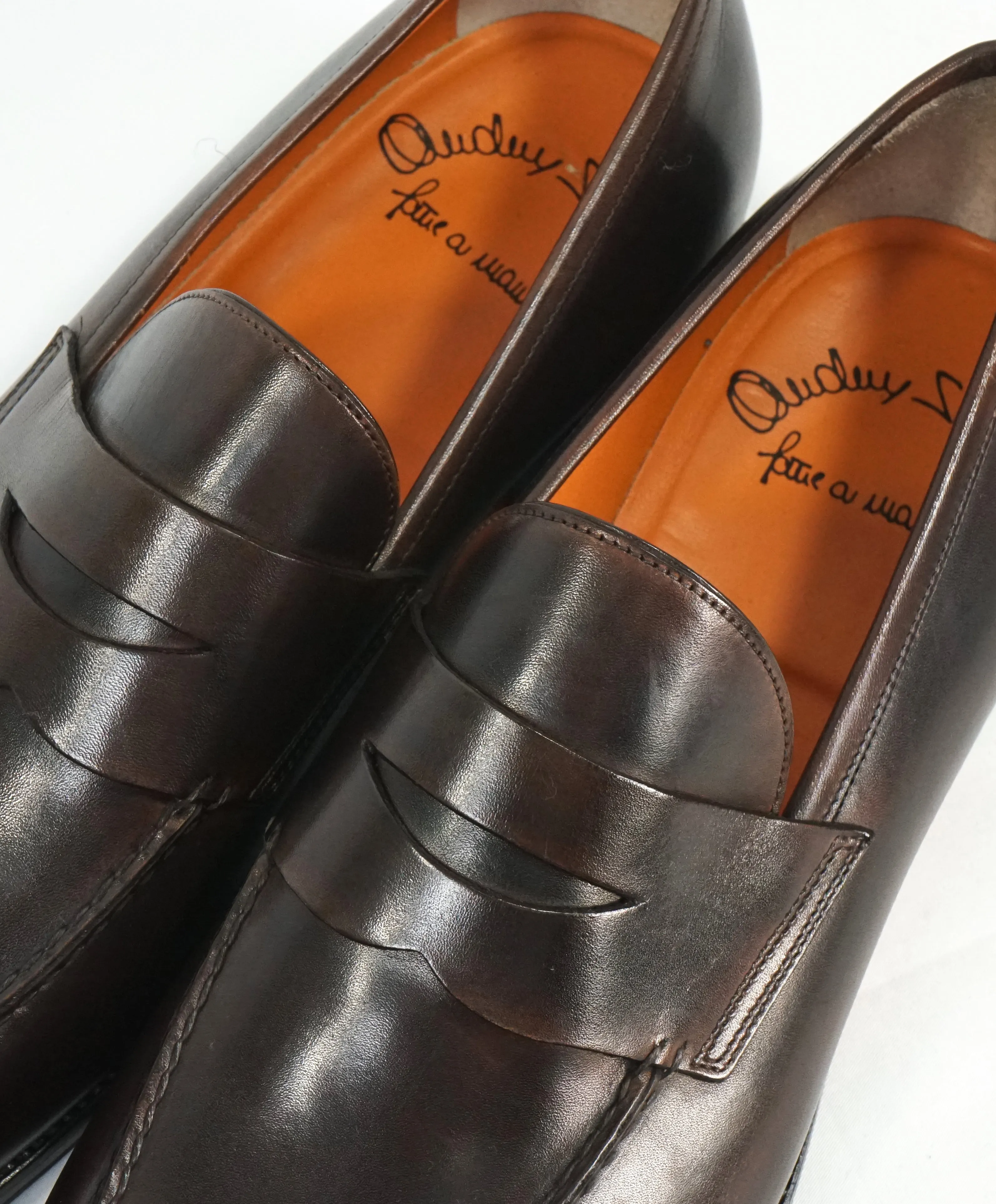 SANTONI -"Fatte A Mano" Hand Made Round Toe Penny Loafers - 10