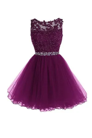 Scoop Short Grape Homecoming Dress Mini Graduation Dress PG095