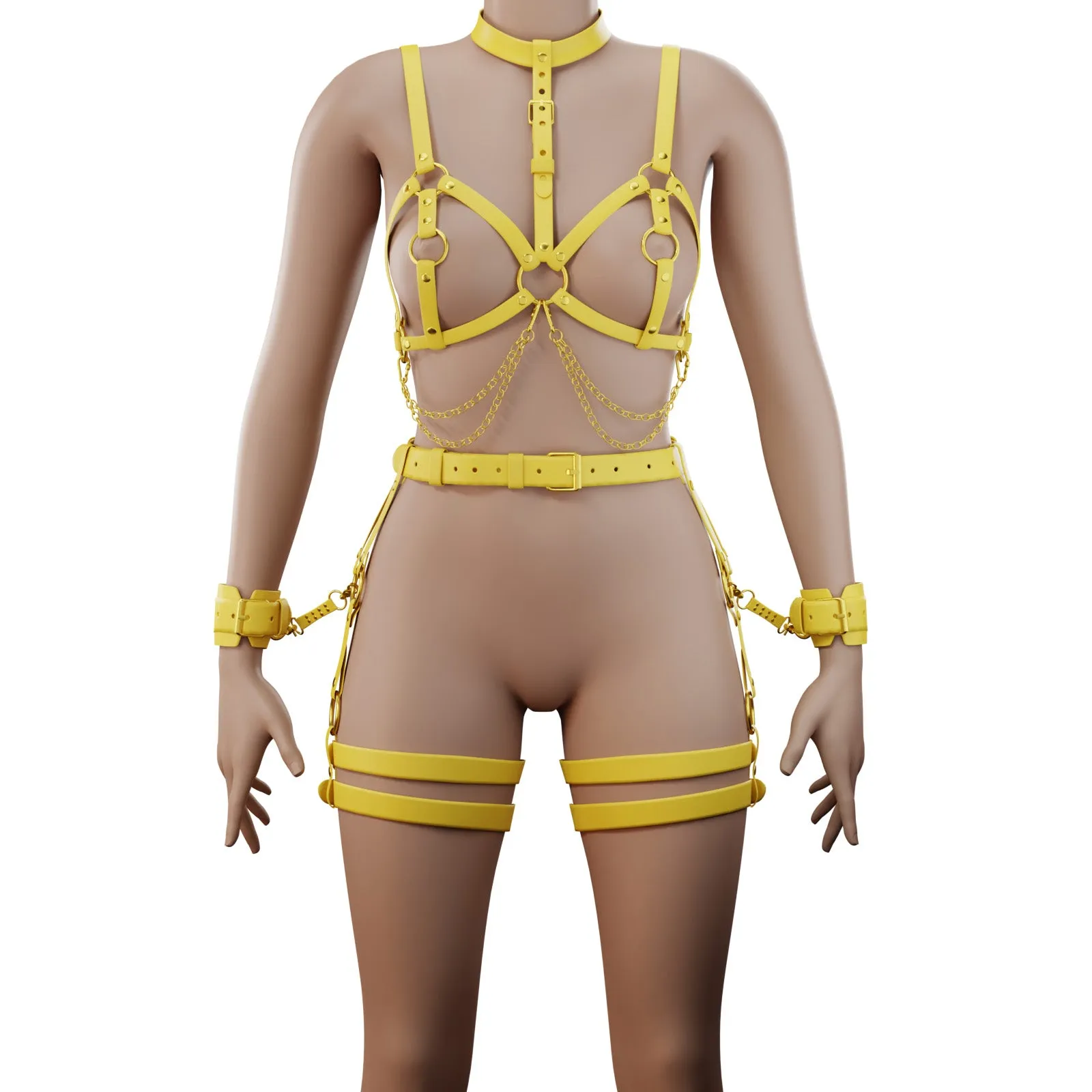 Set Harness "Lilium" & Garters "Gaura" Yellow & Handcuffs