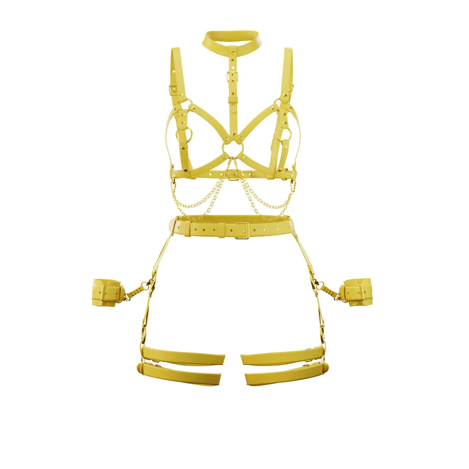 Set Harness "Lilium" & Garters "Gaura" Yellow & Handcuffs