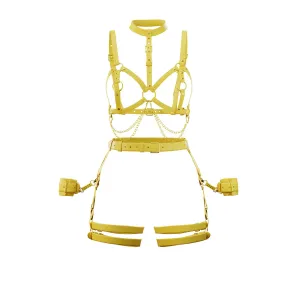 Set Harness "Lilium" & Garters "Gaura" Yellow & Handcuffs