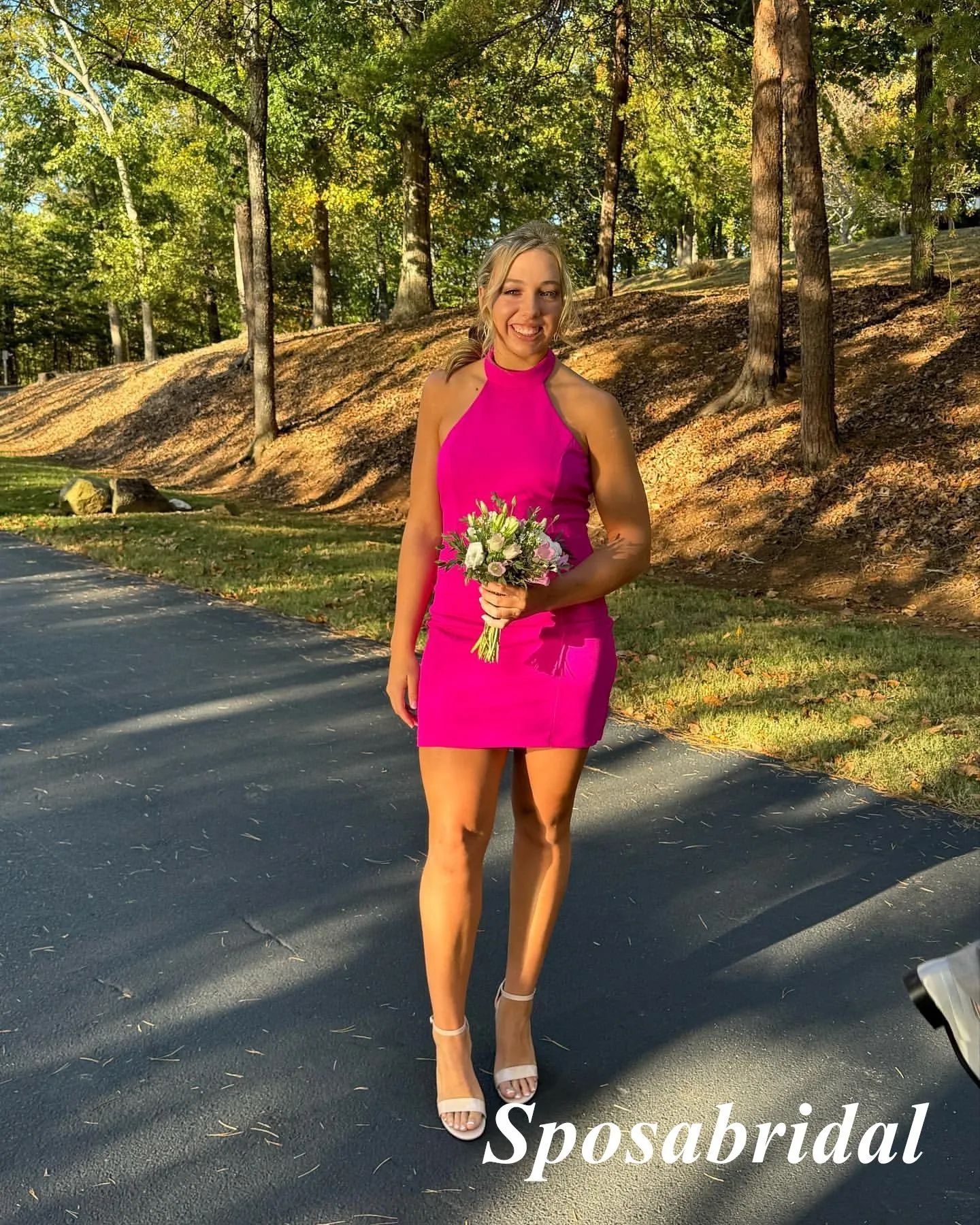 Sexy Gummy Pink Crepe Halter Sleeveless Sheath Mini Dresses/ Homecoming Dresses, PD3607