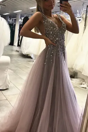 Sexy Side Split Sleeveless Tulle Evening Dress, Long Prom Dresses, Party Dress, M84