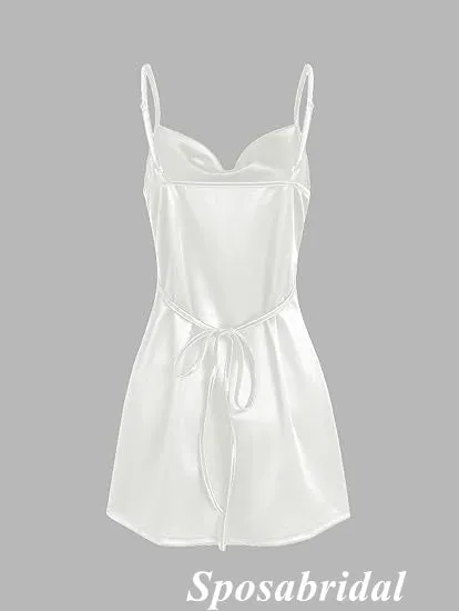 Sexy White Soft Satin Spaghetti Straps Sleeveless Sheath Mini Dresses/ Homecoming Dresses, PD3654