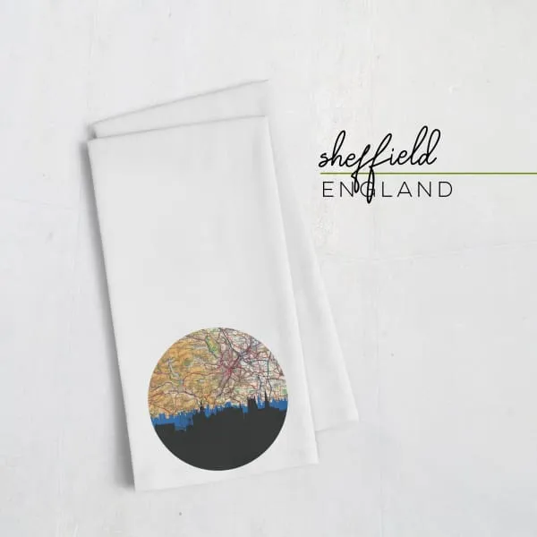 Sheffield, England city skyline with vintage Sheffield map