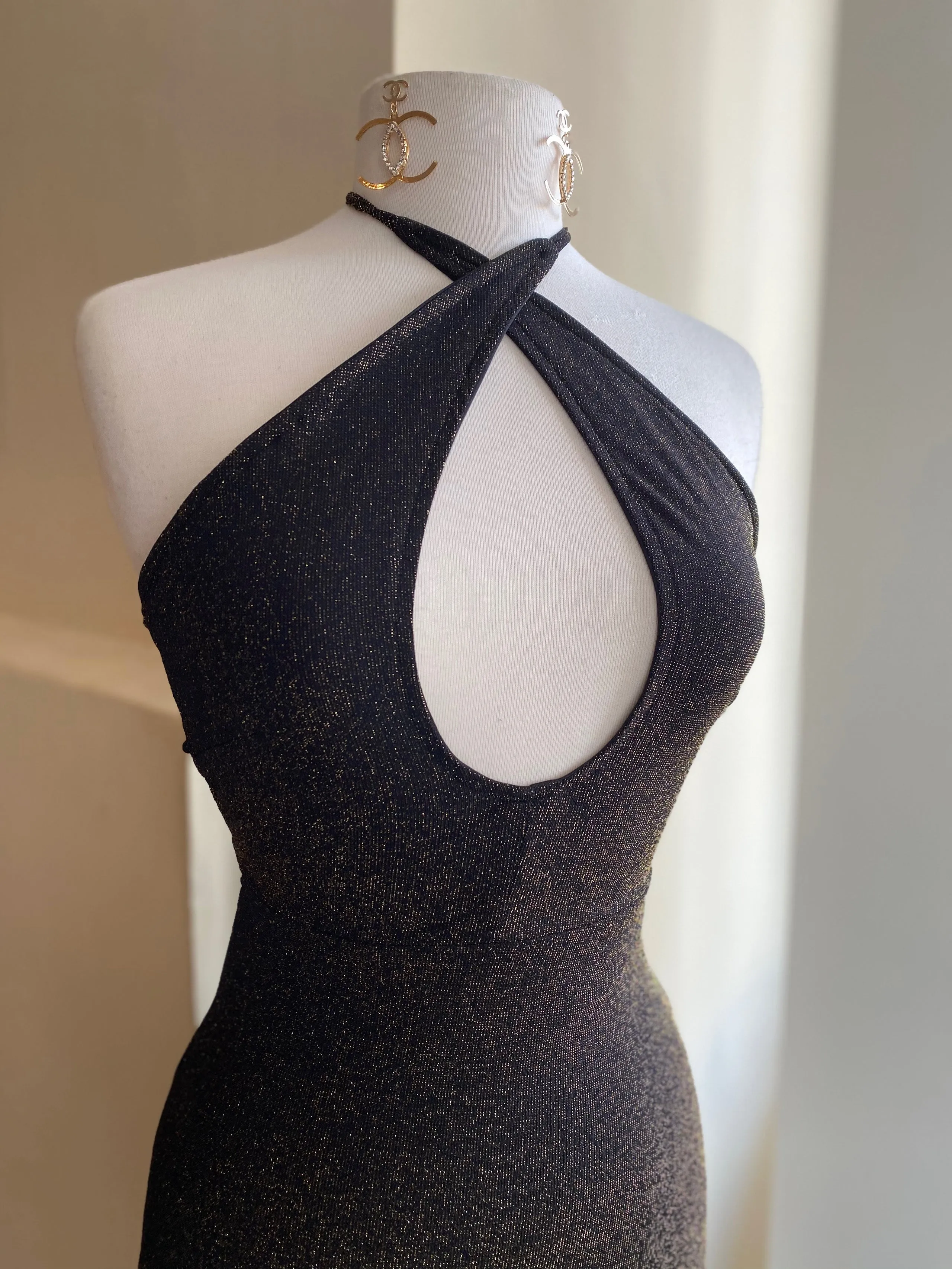 Shimmer Lace Up Back Dress