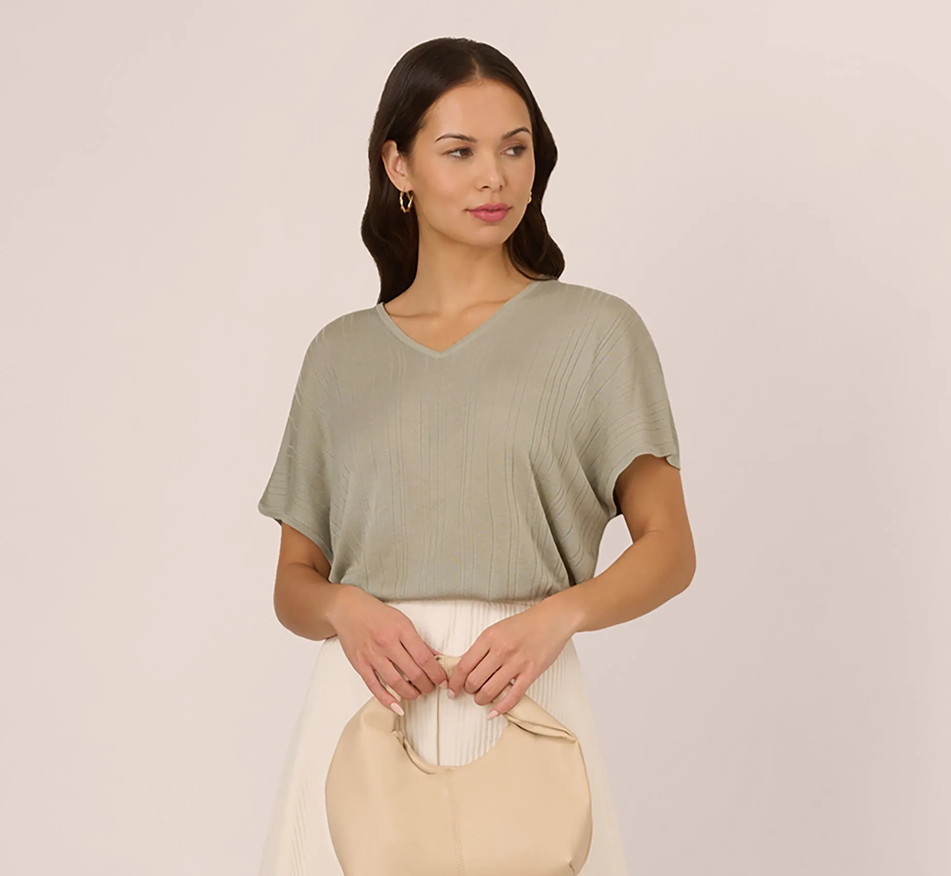 Short Sleeve Lightweight Rib Knit Sweater Top In Seafoam Mist