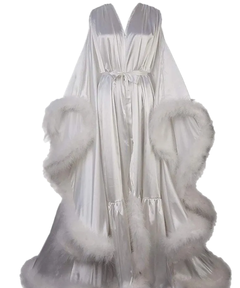 Silky Satin Victorian Feather Fringe Robe Dress