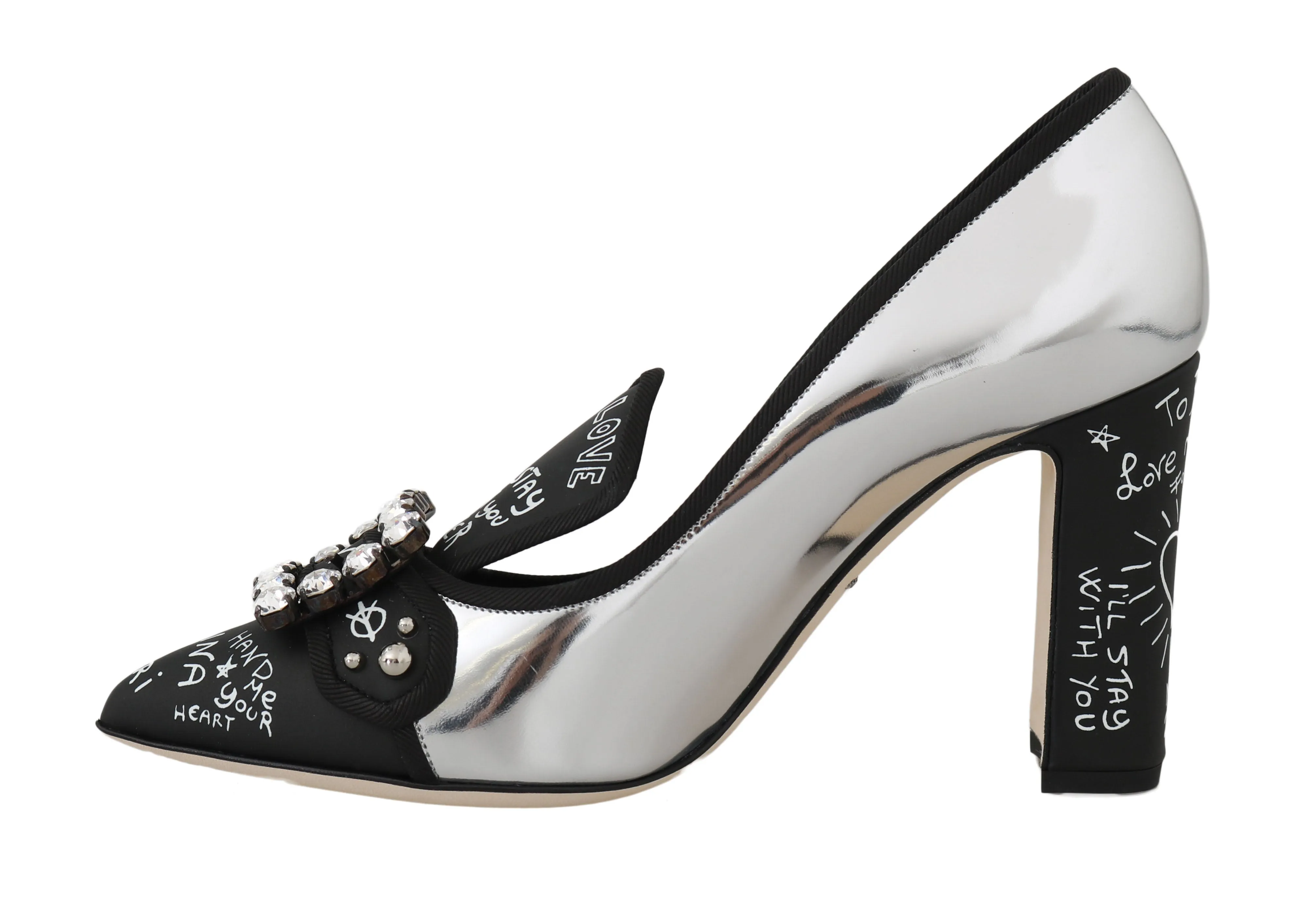 Silver Leather Mirrored Crystal Pumps