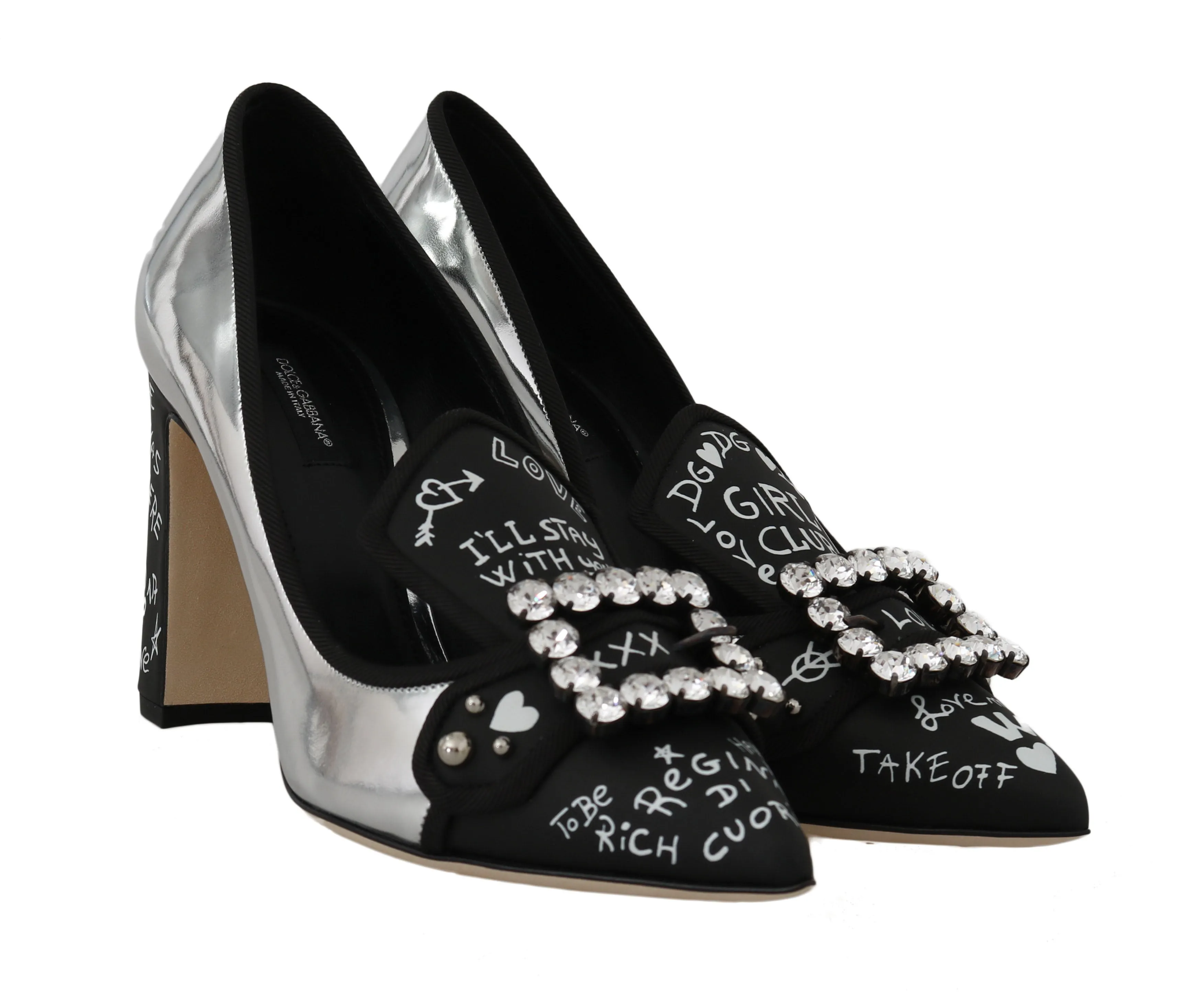 Silver Leather Mirrored Crystal Pumps
