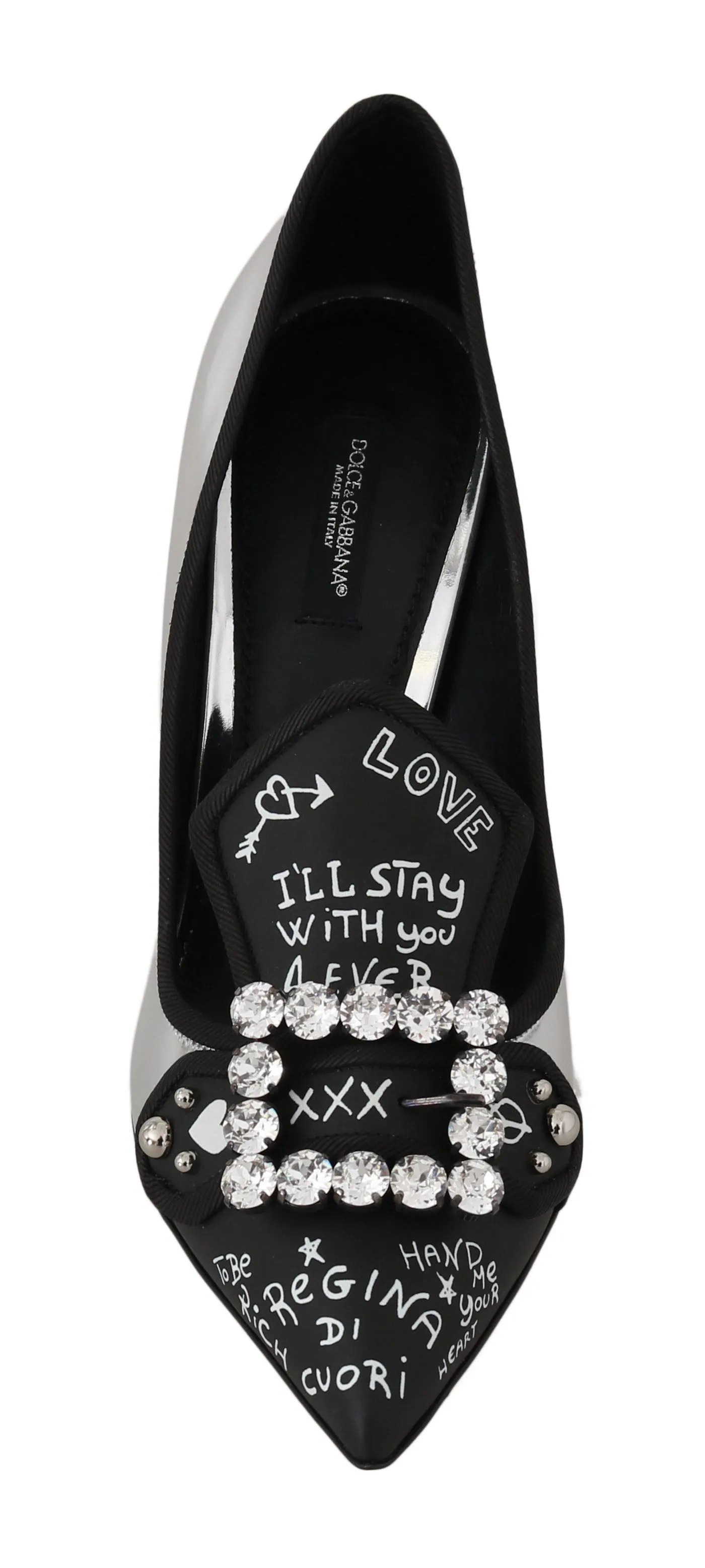 Silver Leather Mirrored Crystal Pumps