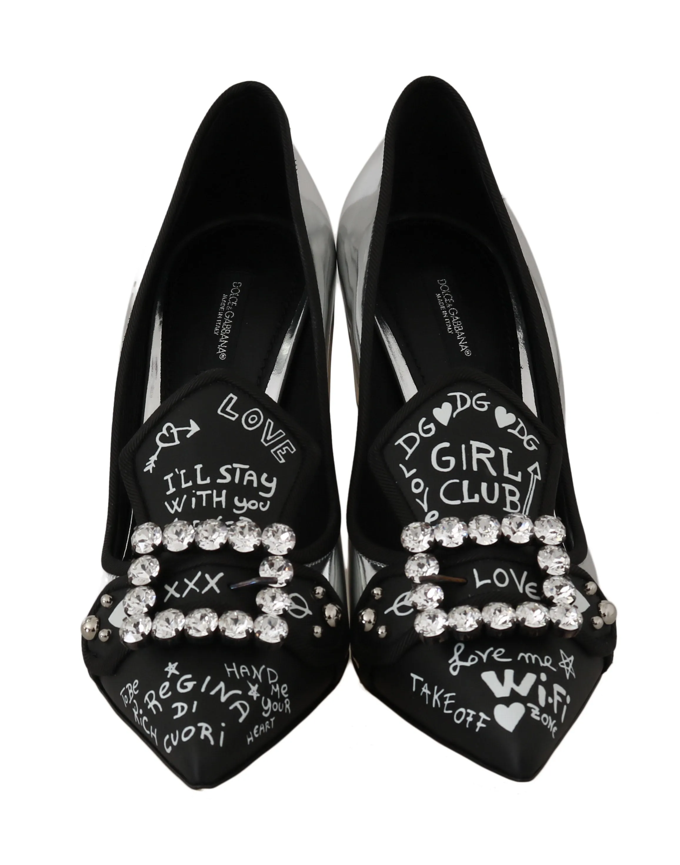 Silver Leather Mirrored Crystal Pumps