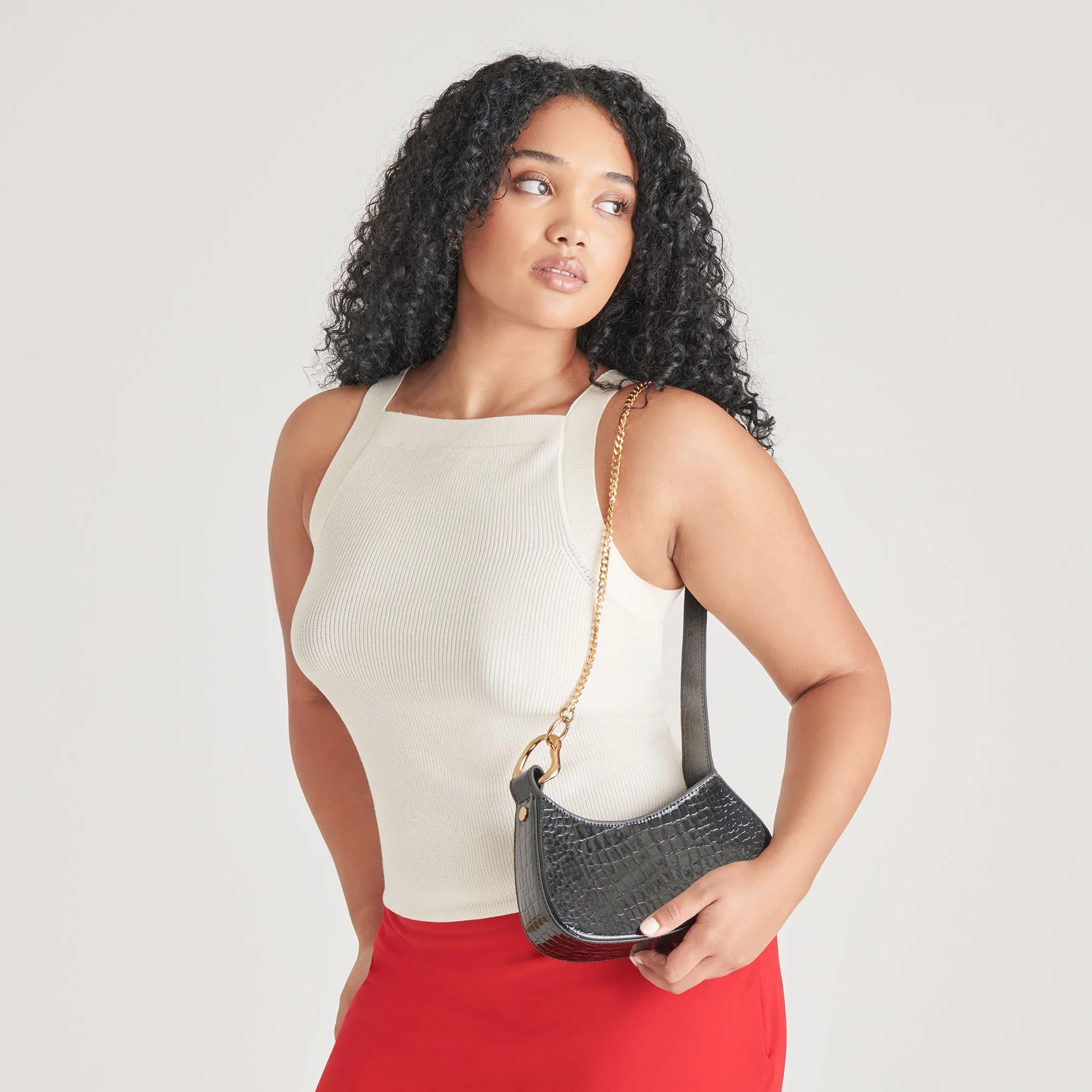 SILVIE SHOULDER BAG BLACK CROCO STELLA